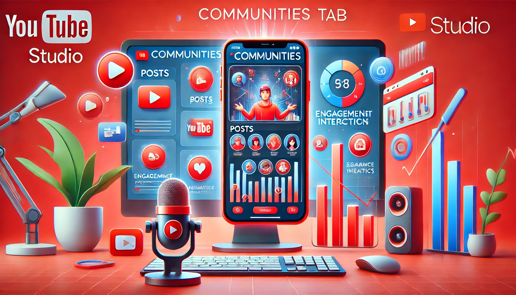 An illustration of a smartphone screen showing YouTube's new community tab button